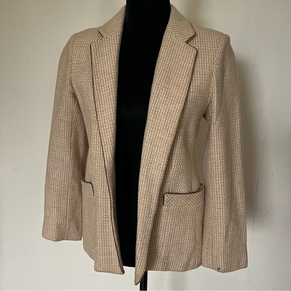 Elegant Brown Beige Plaid Womens Career Light Academia Career Open Blazer Sz 11 - Picture 1 of 7